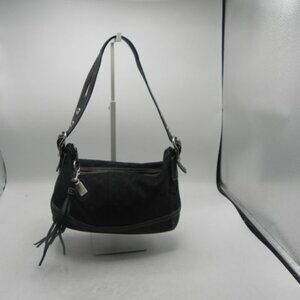 Cute Black Coach Canvas Leather Tassel Handbag Shoulder Purse - 9363